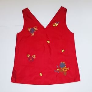 MEGAN PARK Silk Sleeveless Floral Embroidered Top